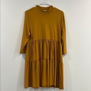 Mustard Dress Quarter Length Sleeves and Tiered Skirt